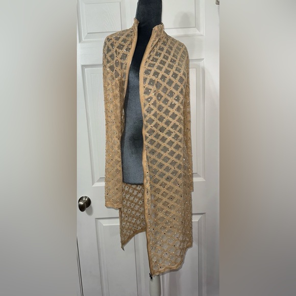 Elegant clear gem studded Long Sleeve shear Dress asymmetrical stylish zipper - Picture 9 of 13